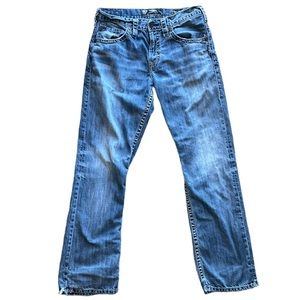 Silver Gordie E.M.C. Denim Men’s blue jeans distressed pocket stitching 31x34
